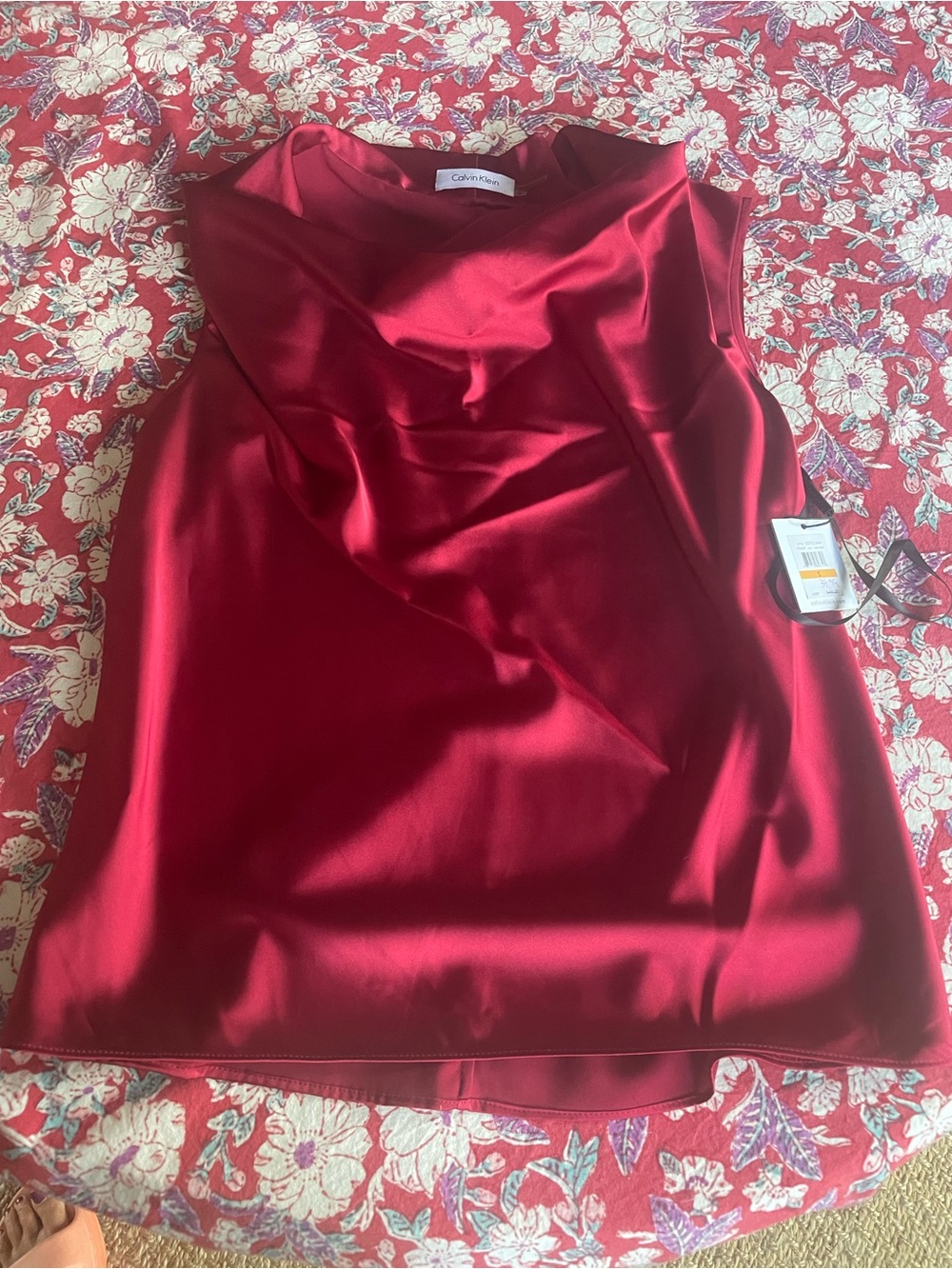 Calvin Klein Women's Satin cranberry Top nwt! Small fall mother of the bride